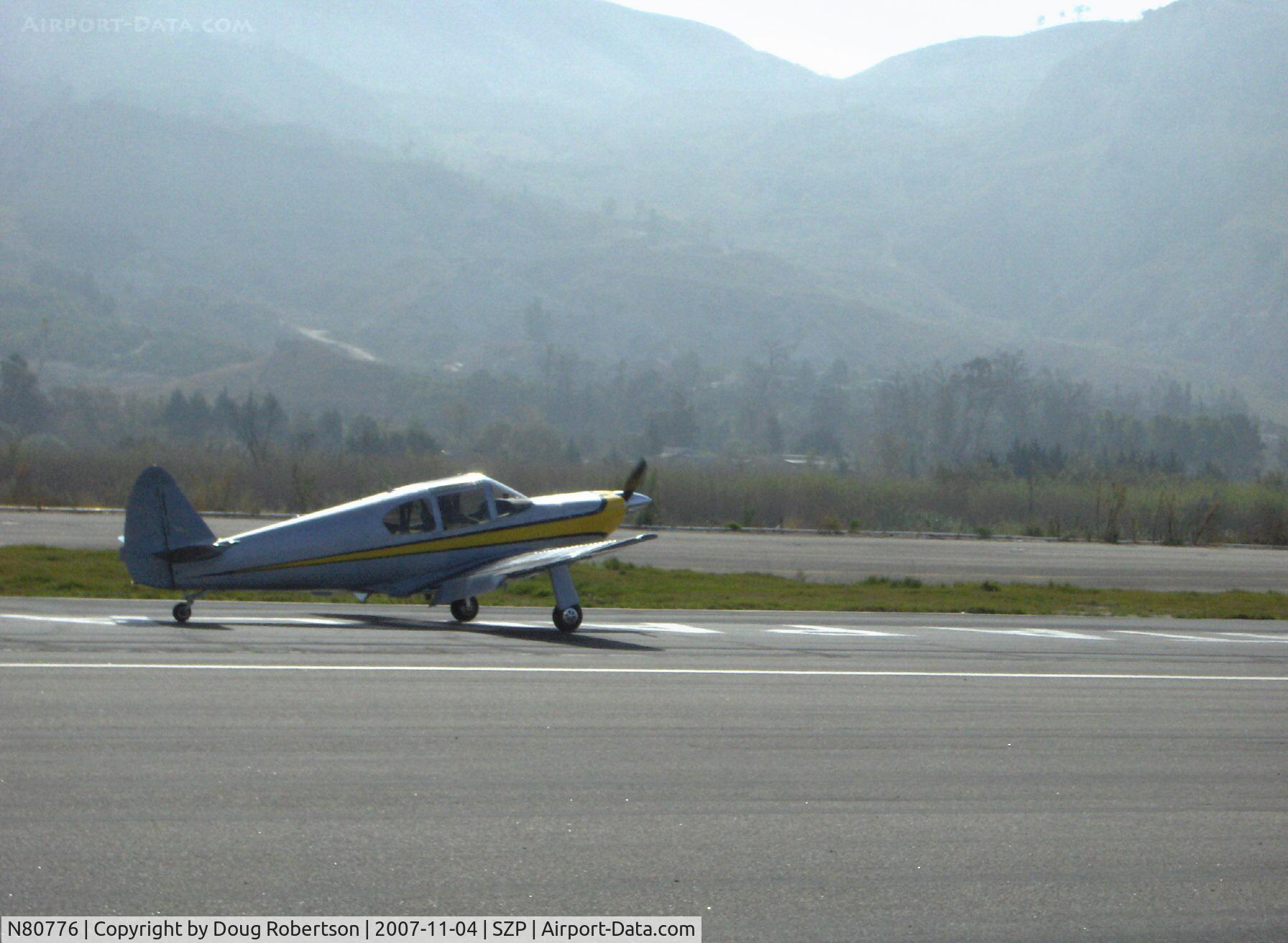 N80776, 1946 Globe GC-1B Swift C/N 179, 1946 Globe GC-1B SWIFT, Continental IO-360 210 Hp upgrade, landing Rwy 22 through the haze