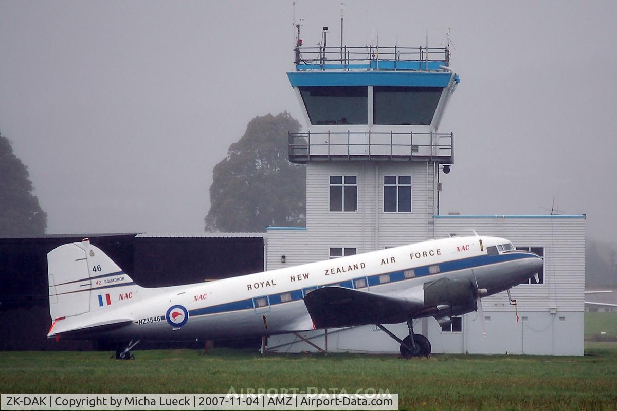 ZK-DAK, 1944 Douglas DC3C-S1C3G (C-47B) C/N 15035, Parked at Ardmore on a gloomy rainy day. Sadly, the flight had to be cancelled - hopefully next Sunday it is sunny :)