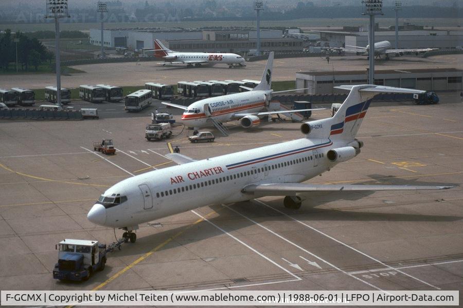 F-GCMX, 1981 Boeing 727-2X3 C/N 22609, The 4 aircraft on this picture wear the colors of 4 former french airlines : Air Charter, Corse Air (now Corsair), EAS and Minerve