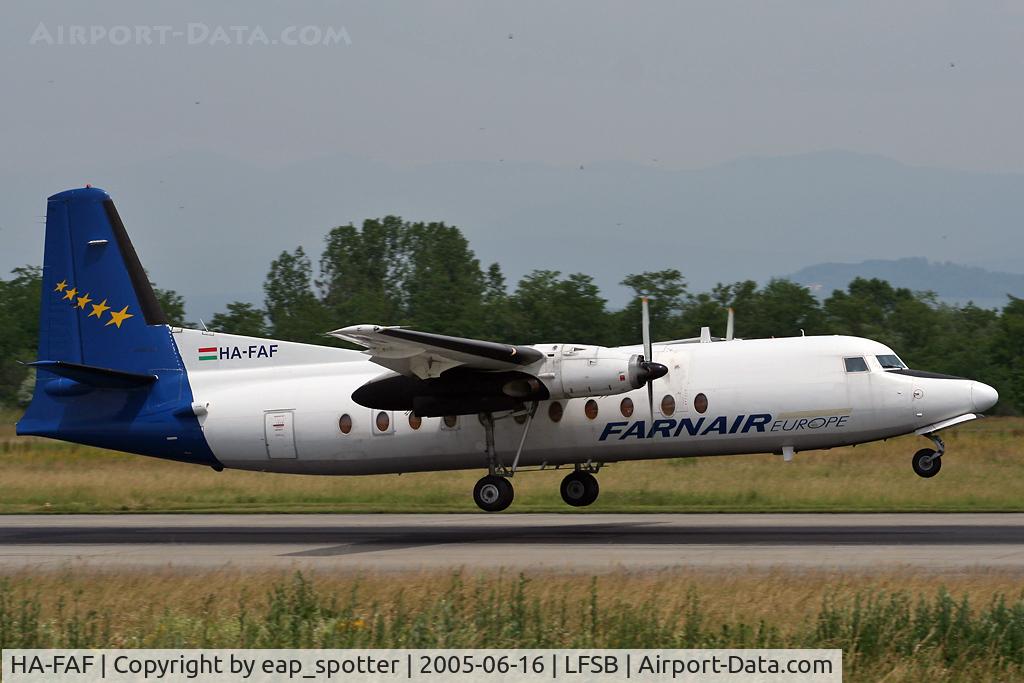 HA-FAF, 1982 Fokker F-27-500 Friendship C/N 10632, Farnair Europe Fokker F-27 Friendship landing on rwy 16