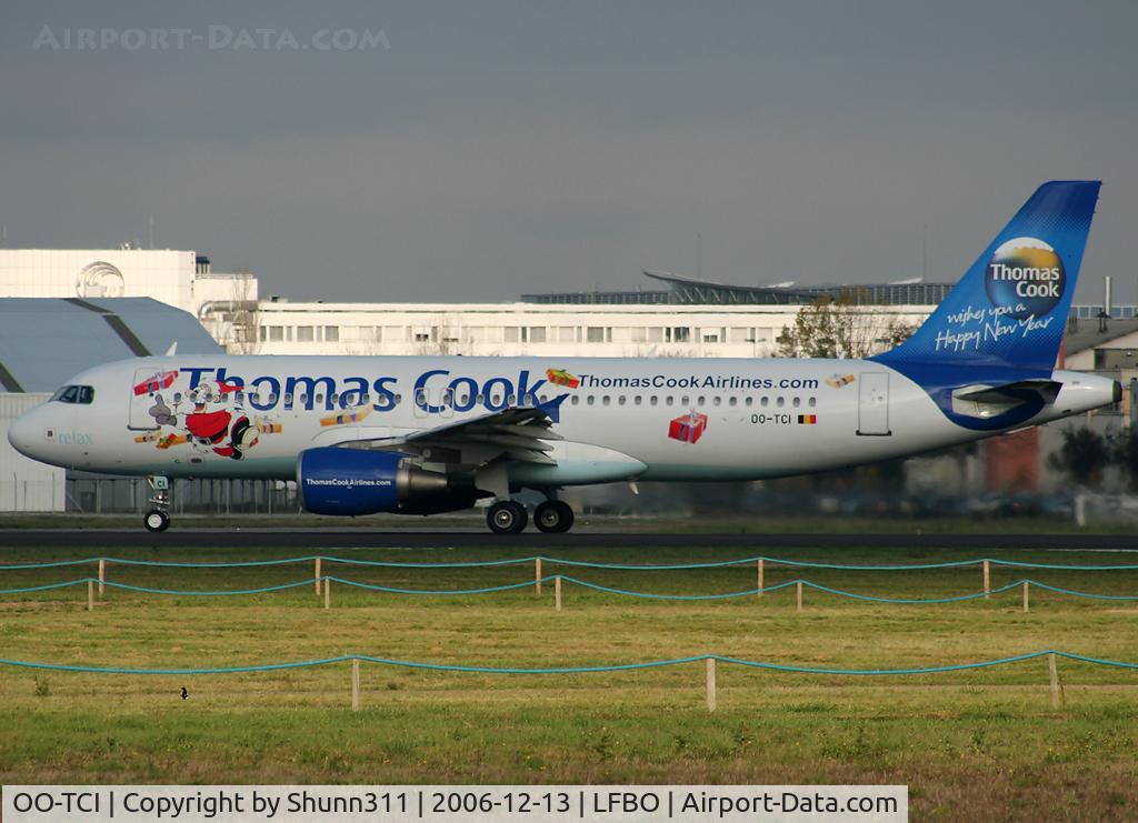 OO-TCI, 2003 Airbus A320-214 C/N 1975, Take off rwy 32R with special Christmas 2006 c/s
