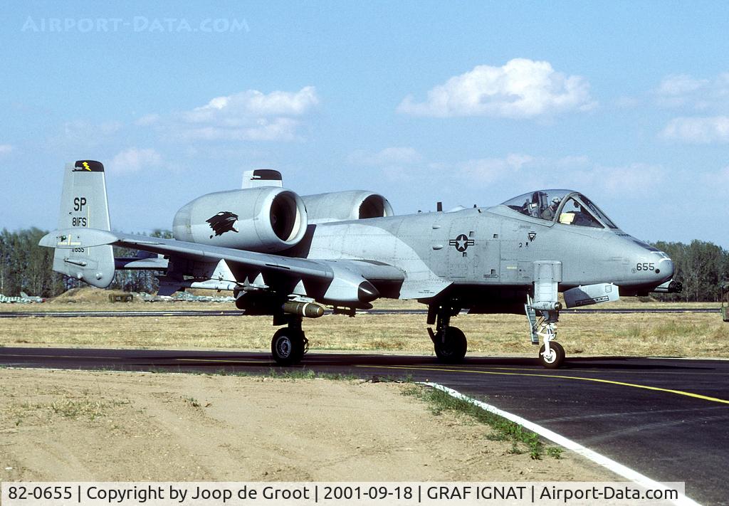 82-0655, 1982 Fairchild Republic A-10A Thunderbolt II C/N A10-0703, The Spangdahlem A-10s were some of the NATO participants in the 2001 Coopertaive Key exercise. This aircraft was w/o 27-6-2002.