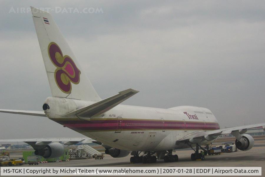 HS-TGK, 1990 Boeing 747-4D7 C/N 24993, Waiting on the ramp on a grey morning