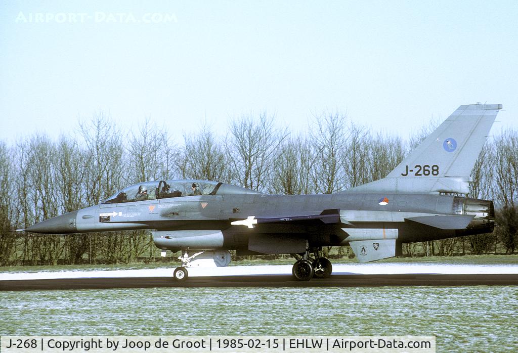 J-268, 1980 Fokker F-16B Fighting Falcon C/N 6E-10, This is one of the first batch F-16s: delivered in 1980 and not converted to MLU standards. Last reports say it is stored in Soesterberg.