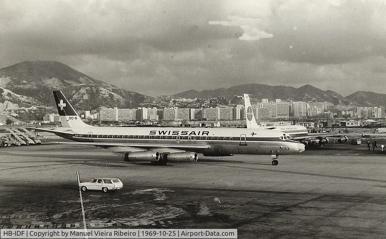 HB-IDF, 1967 Douglas DC-8-62 C/N 45920, taxiing for departure at HKG Kai Tak airport