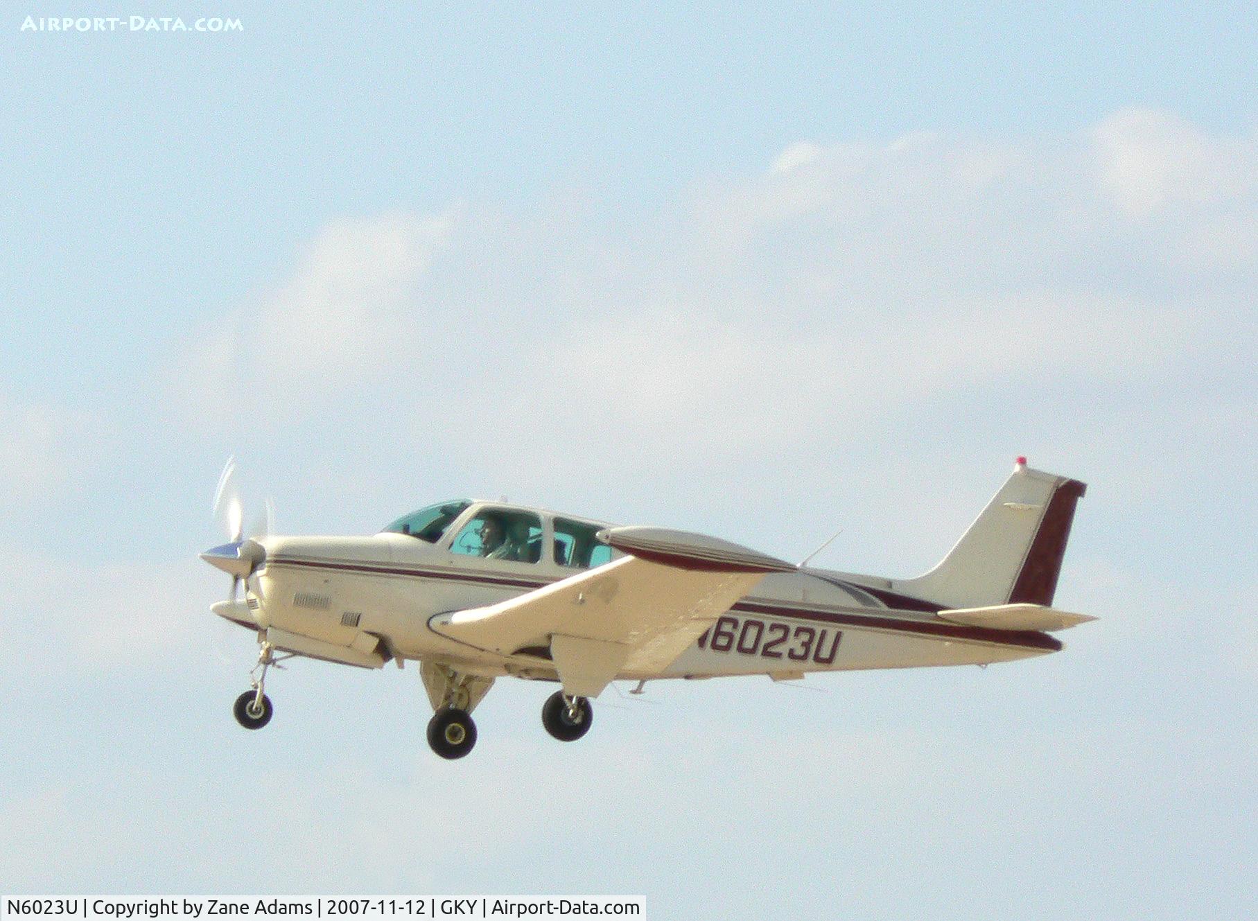 N6023U, 1979 Beech A36 Bonanza 36 C/N E-1442, Takeoff from Arlington Municipal