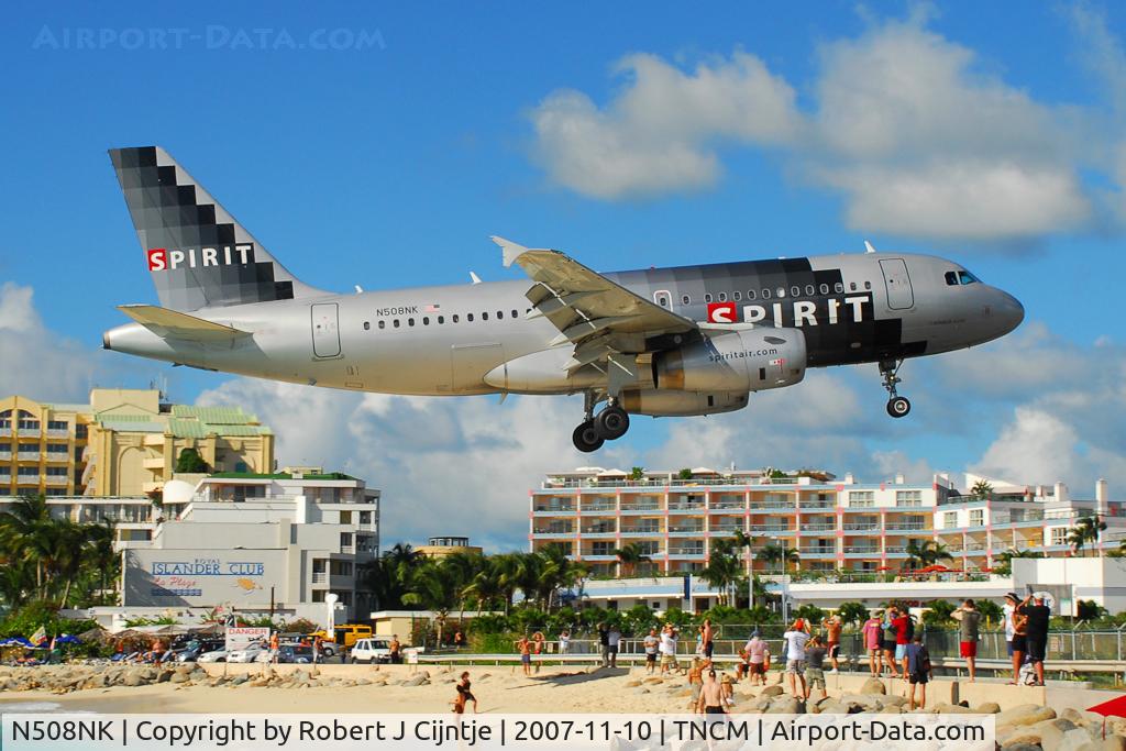 N508NK, 2005 Airbus A319-132 C/N 2567, Spirit over the Maho Beach