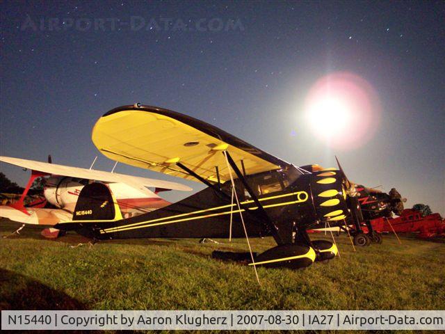 N15440, 1936 Monocoupe 90A C/N A739, Monocoupe in the moonlight during the 2007 National AAA/APM Fly-in