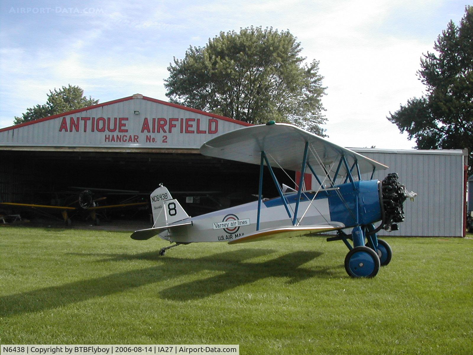 N6438, 1928 Stearman C3-B Sport Commercial C/N 169, First Arrival for annual AAA/APM National Fly-in at Antique Airfield near Blakesburg, IA