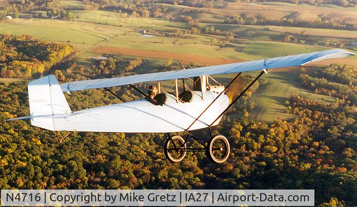 N4716, 1968 Pietenpol Air Camper C/N AAA-1, Ben Taylor flies his grandfather's Ford model A powered Pietenpol near Antique Airfield on a late summer evening