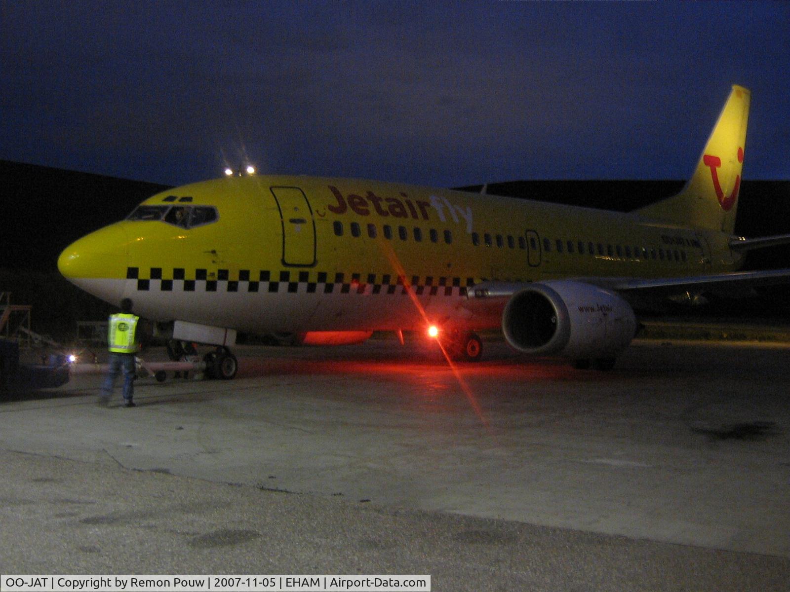 OO-JAT, 1990 Boeing 737-5K5 C/N 24927, OO-JAT is pulled into the QAPS hangar to get the blue Jetairfly colours. It was a frustrating first day because it was very difficult to get the Jetairfly stickers off the fuselage, these stickers covered up the Hlx.com titles