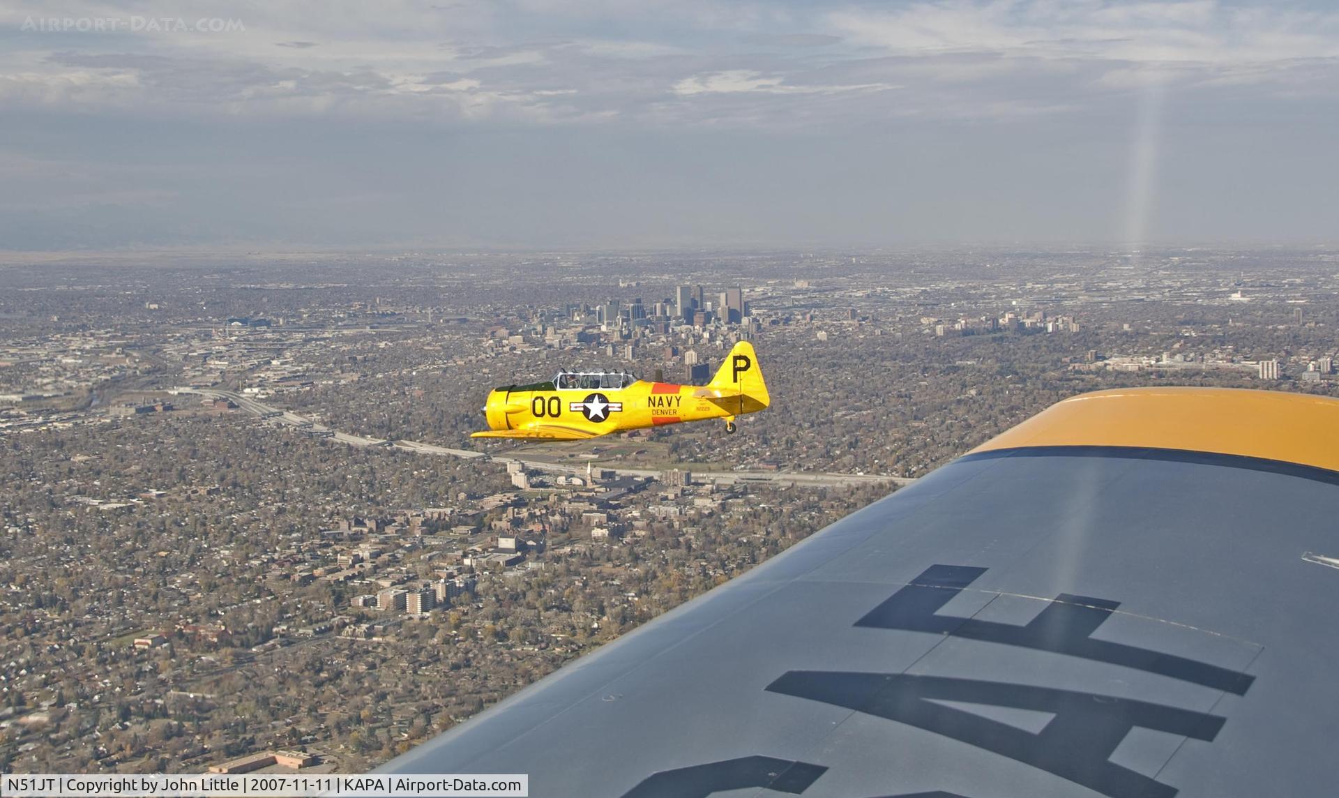 N51JT, 1946 North American P-51D Mustang C/N 122-41122 (44-74582), Building formation with Jack off starboard wing