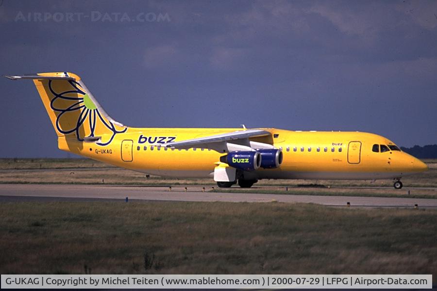 G-UKAG, 1990 British Aerospace BAe.146-300 C/N E3162, Nice colors for this Buzz aircraft