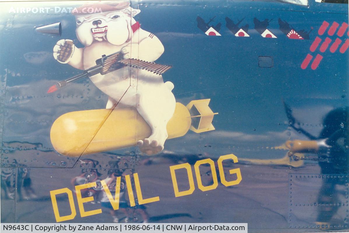N9643C, 1944 North American B-25J Mitchell Mitchell C/N 108-47512, B-25 nose art - Texas Sesquicentennial Air Show 1986