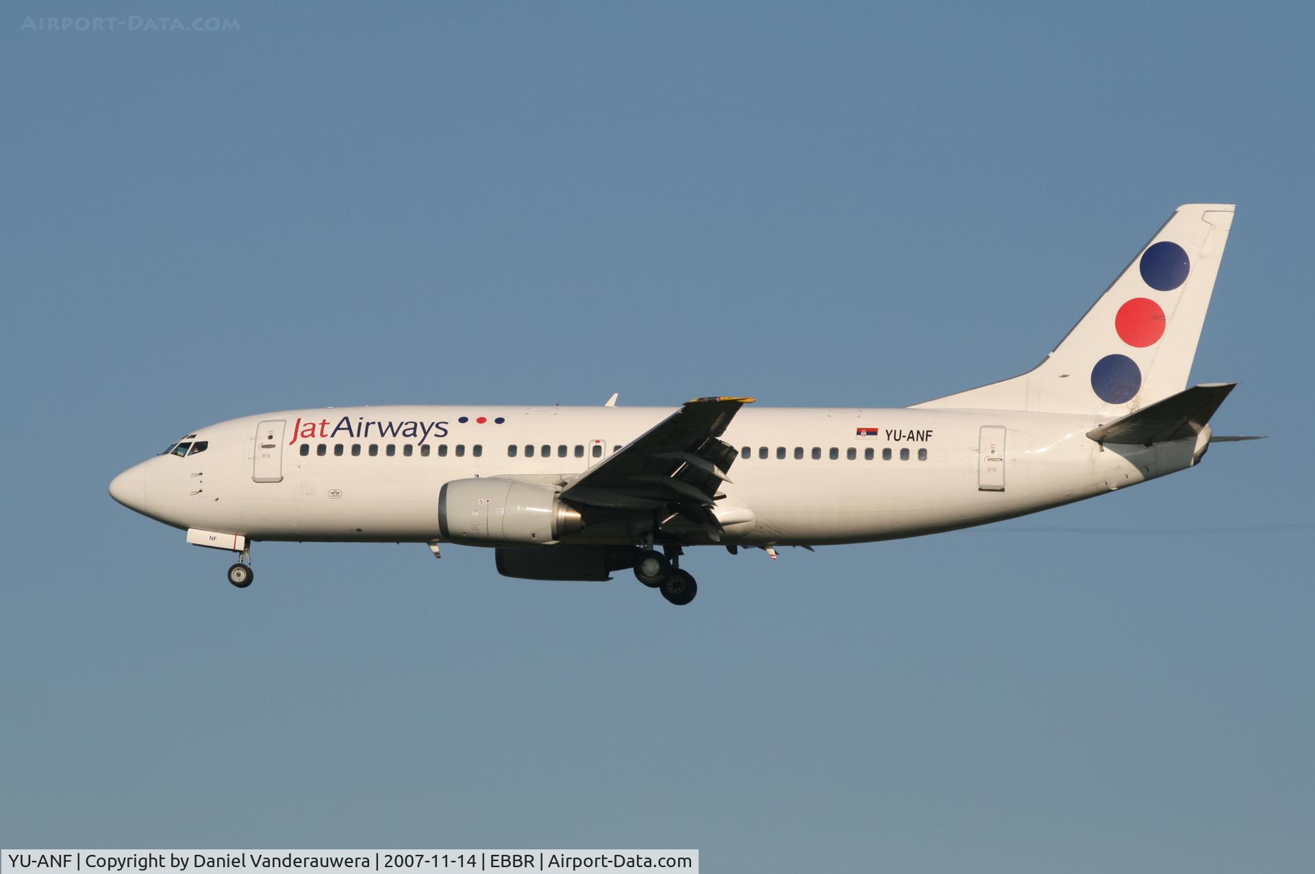 YU-ANF, 1985 Boeing 737-3H9 C/N 23330/1136, New national flag (on the left of registration)