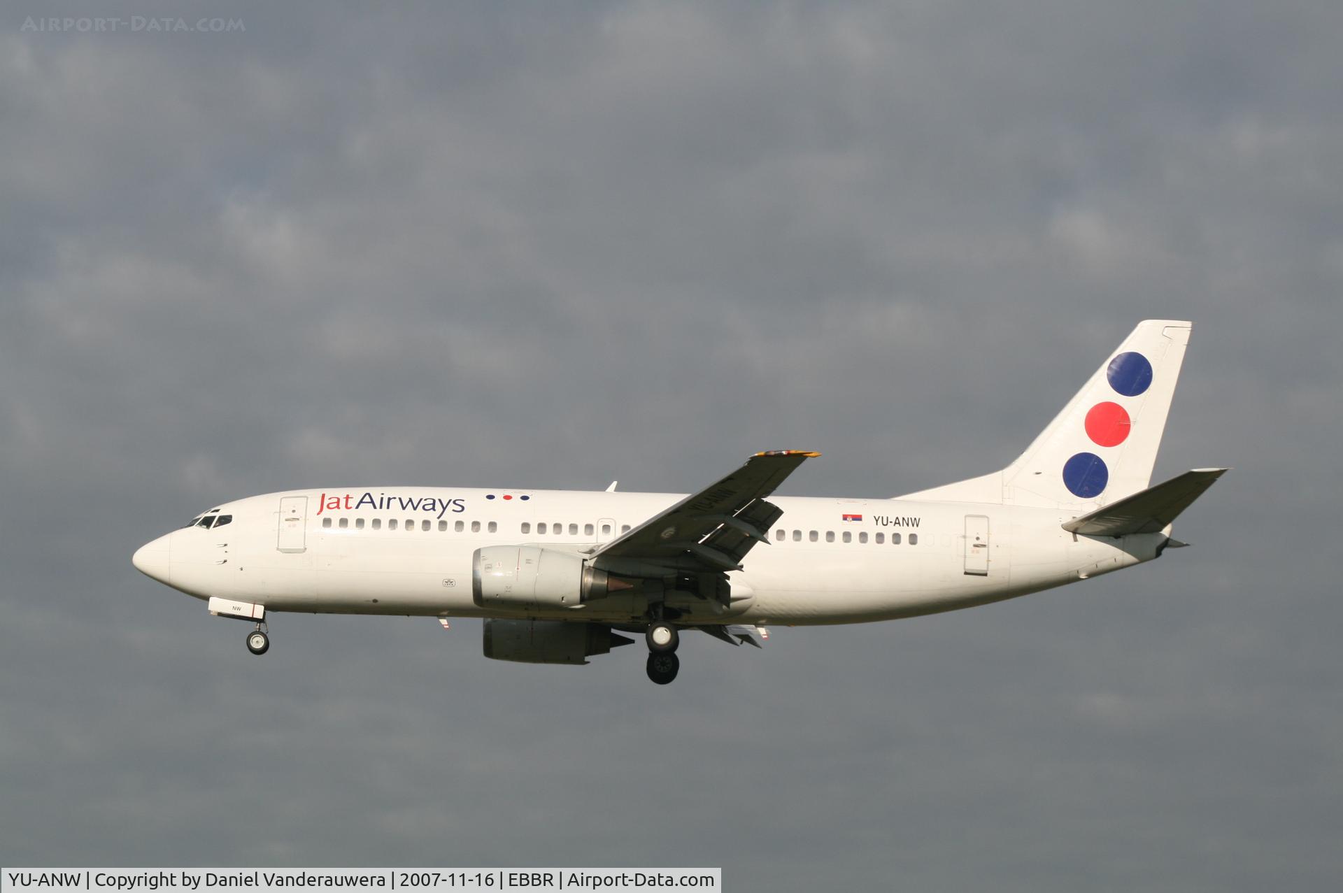 YU-ANW, 1988 Boeing 737-3H9 C/N 24141, arrival of flight JU272 to rwy 25L - new livery
