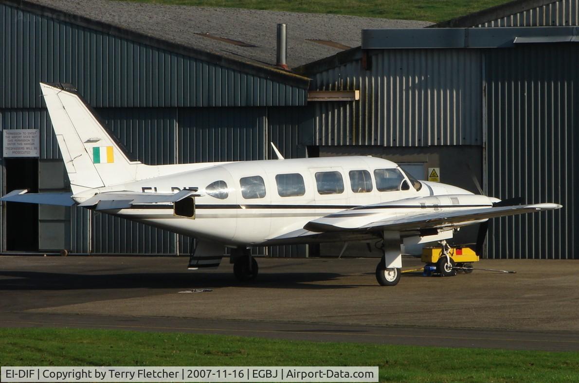 EI-DIF, Piper PA-31-350 Chieftain C/N 31-7752105, Irish visitor at Gloucestershire (Staverton) Airport in connection with the Cheltenham Horse Racing meet
