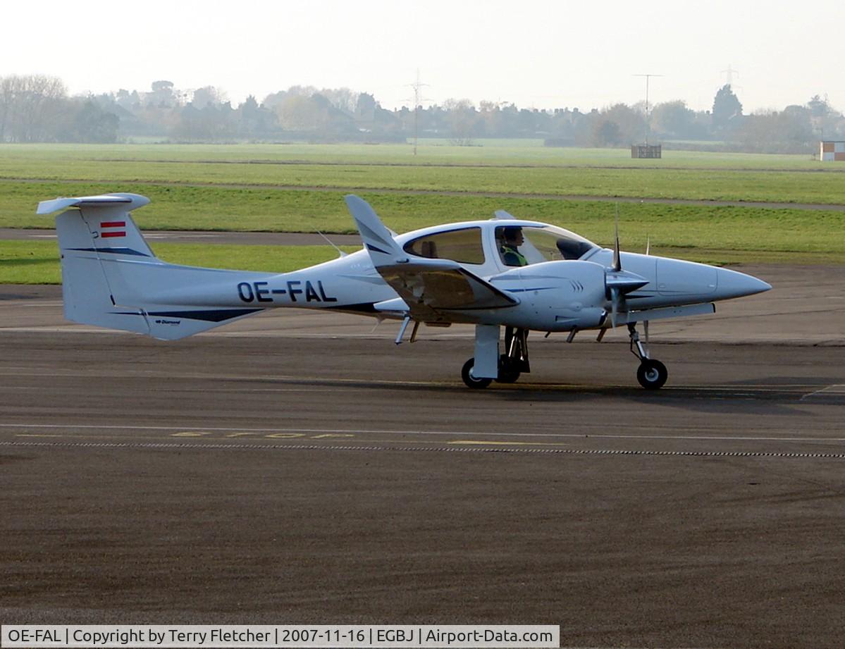 OE-FAL, Diamond DA-42 Twin Star C/N 42.263, Austrian registered Diamond Star at Gloucestershire (Staverton) Airport