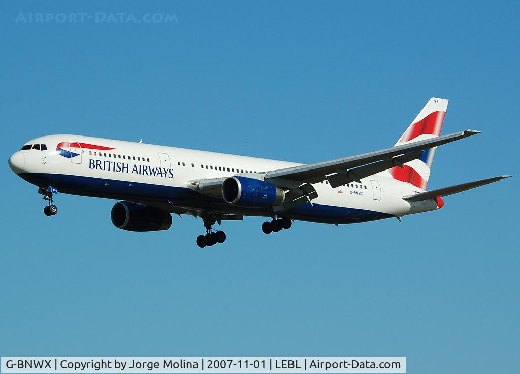 G-BNWX, 1994 Boeing 767-336 C/N 25832, SPEEDBIRD on short final to RWY 25R.