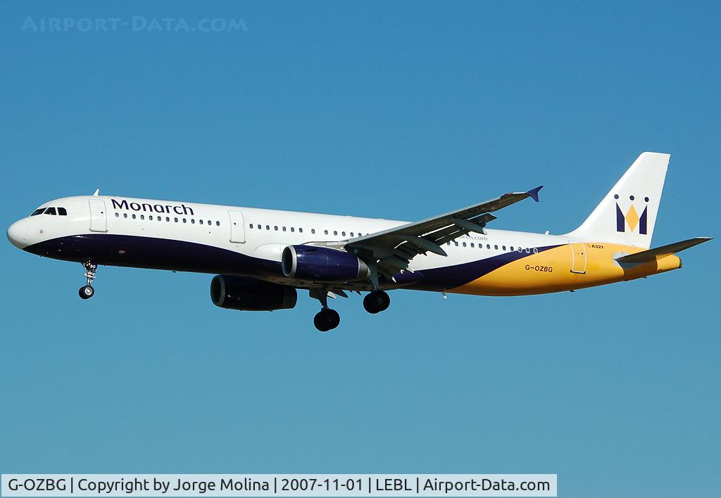 G-OZBG, 2003 Airbus A321-231 C/N 1941, Monarch on final RWY 25R.