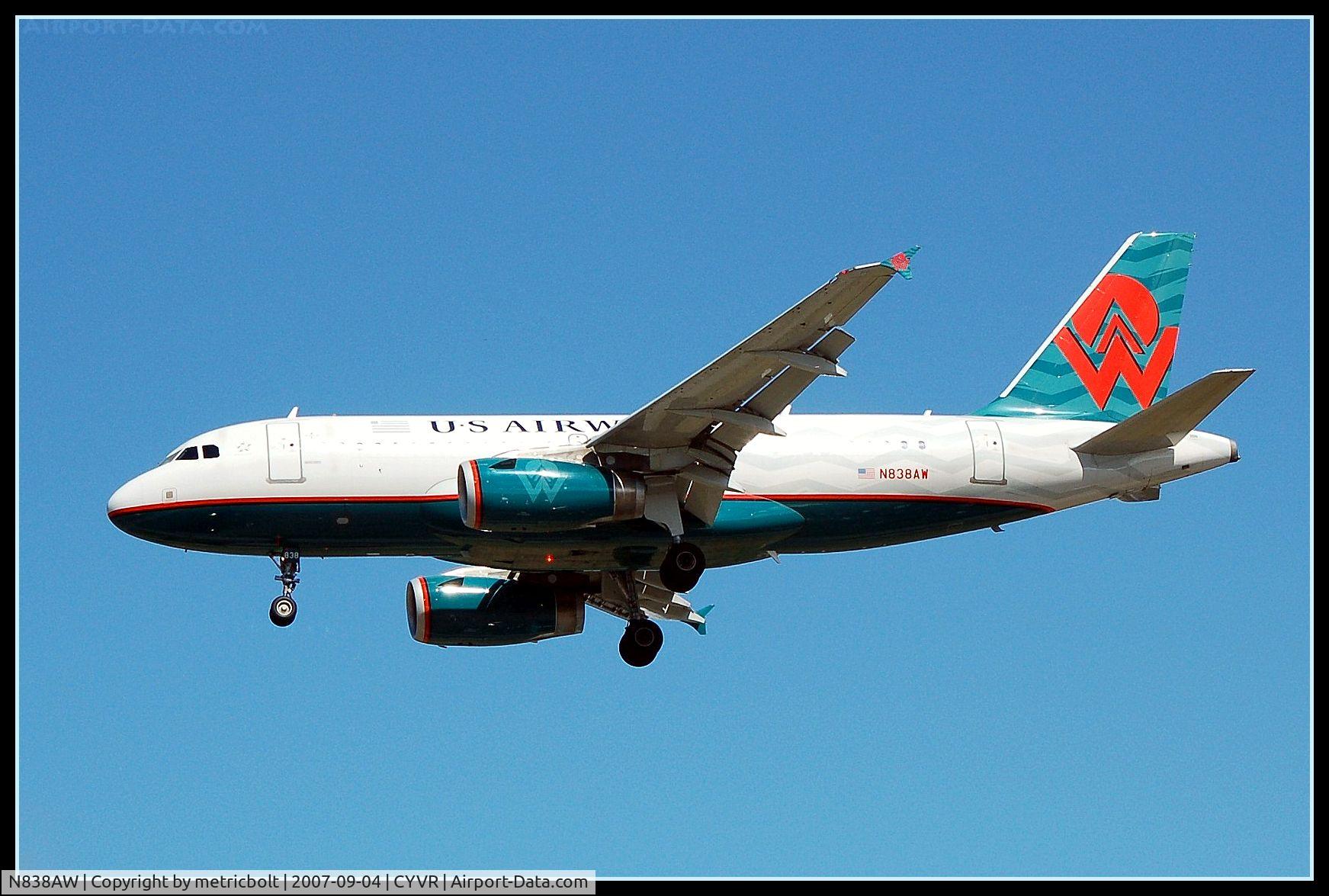 N838AW, 2005 Airbus A319-132 C/N 2615, still in AWA livery,with U S Airways titles