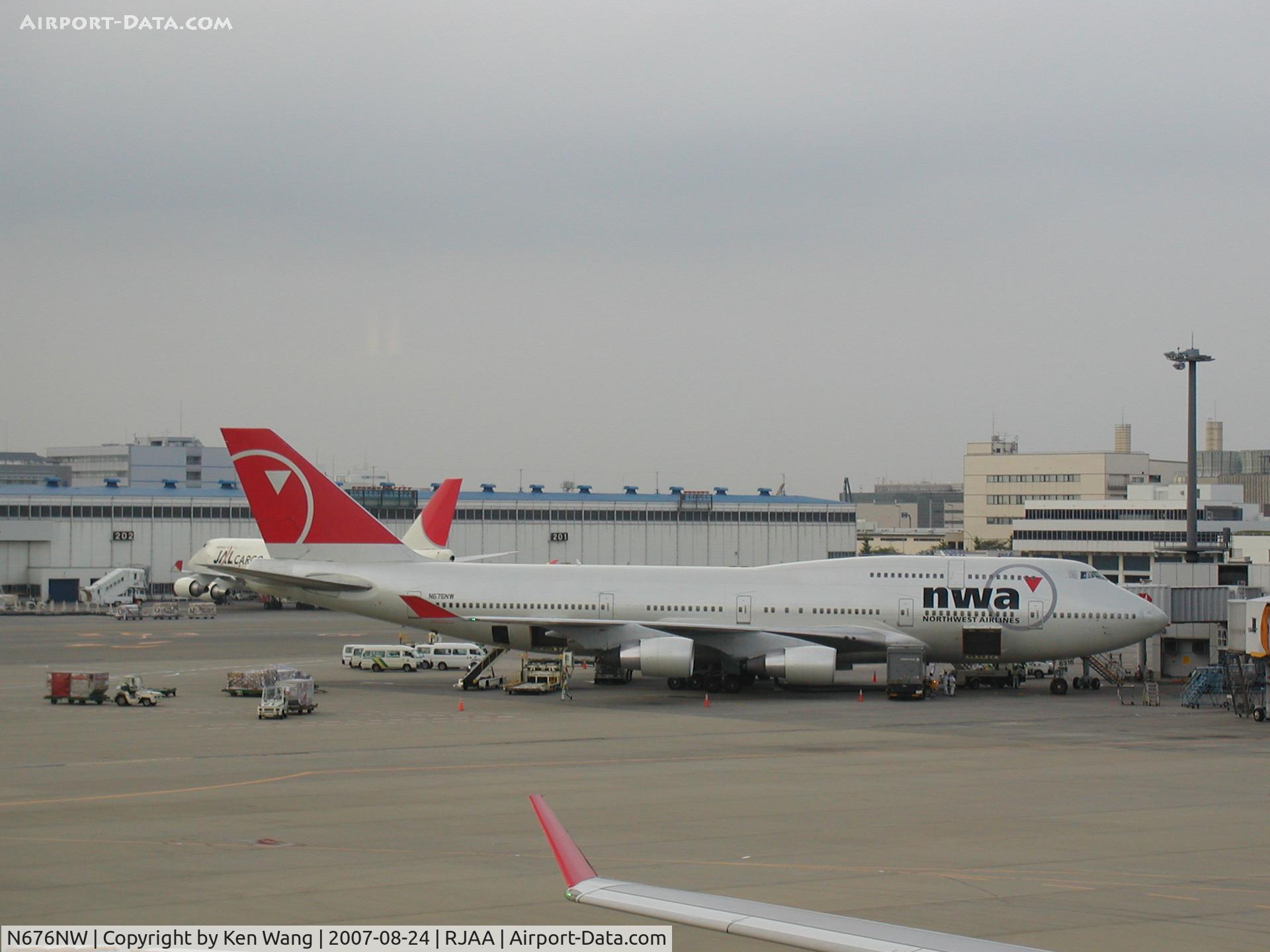 N676NW, 2002 Boeing 747-451 C/N 33002, Northwest Airlines Boeing 747 at Narita Internationa, Tokyo Japan. Narita is one of major hubs of Northwest