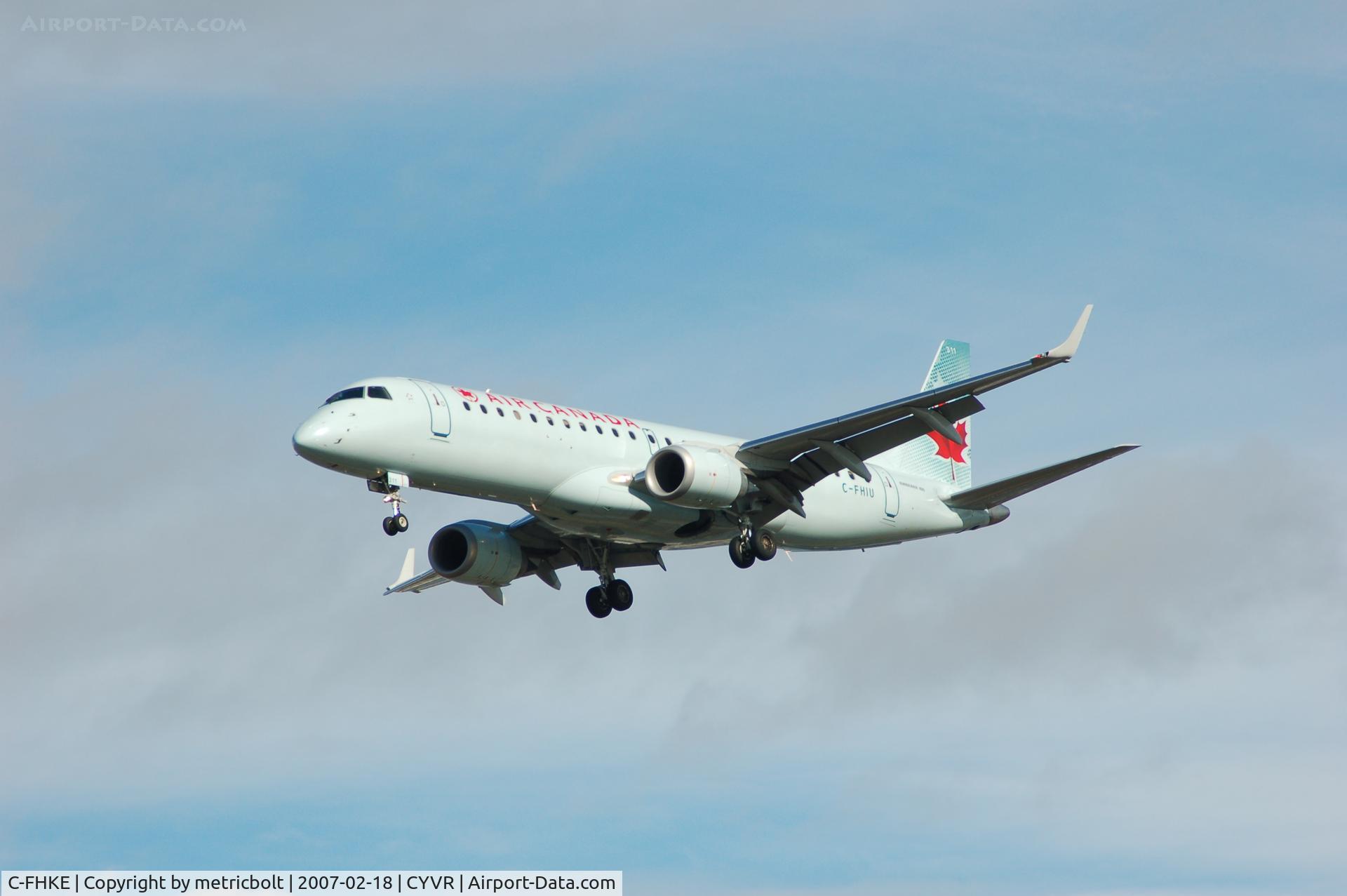 C-FHKE, 2006 Embraer 190AR (ERJ-190-100IGW) C/N 19000048, landing at YVR,Feb.2007