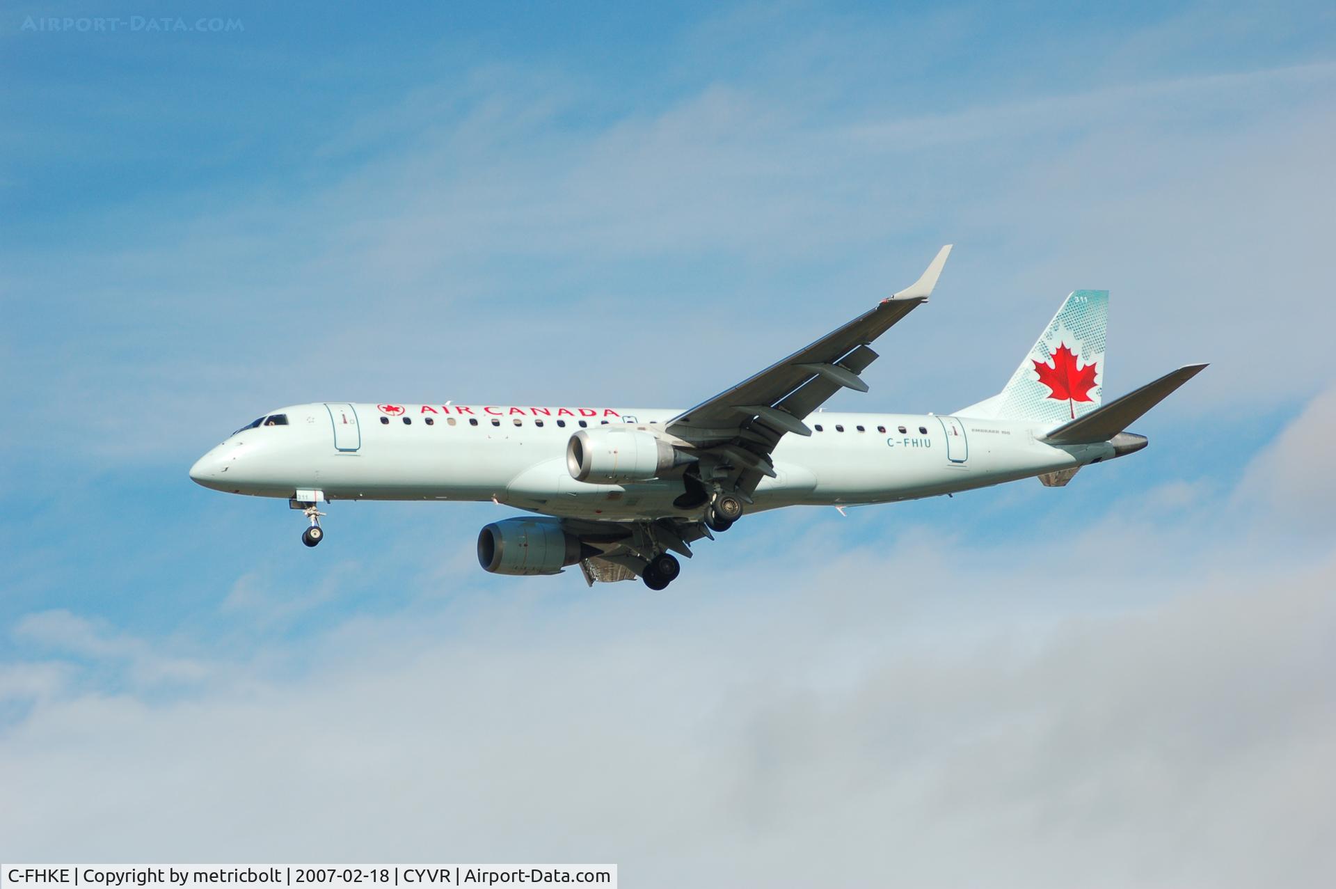 C-FHKE, 2006 Embraer 190AR (ERJ-190-100IGW) C/N 19000048, landing at YVR,Feb.2007