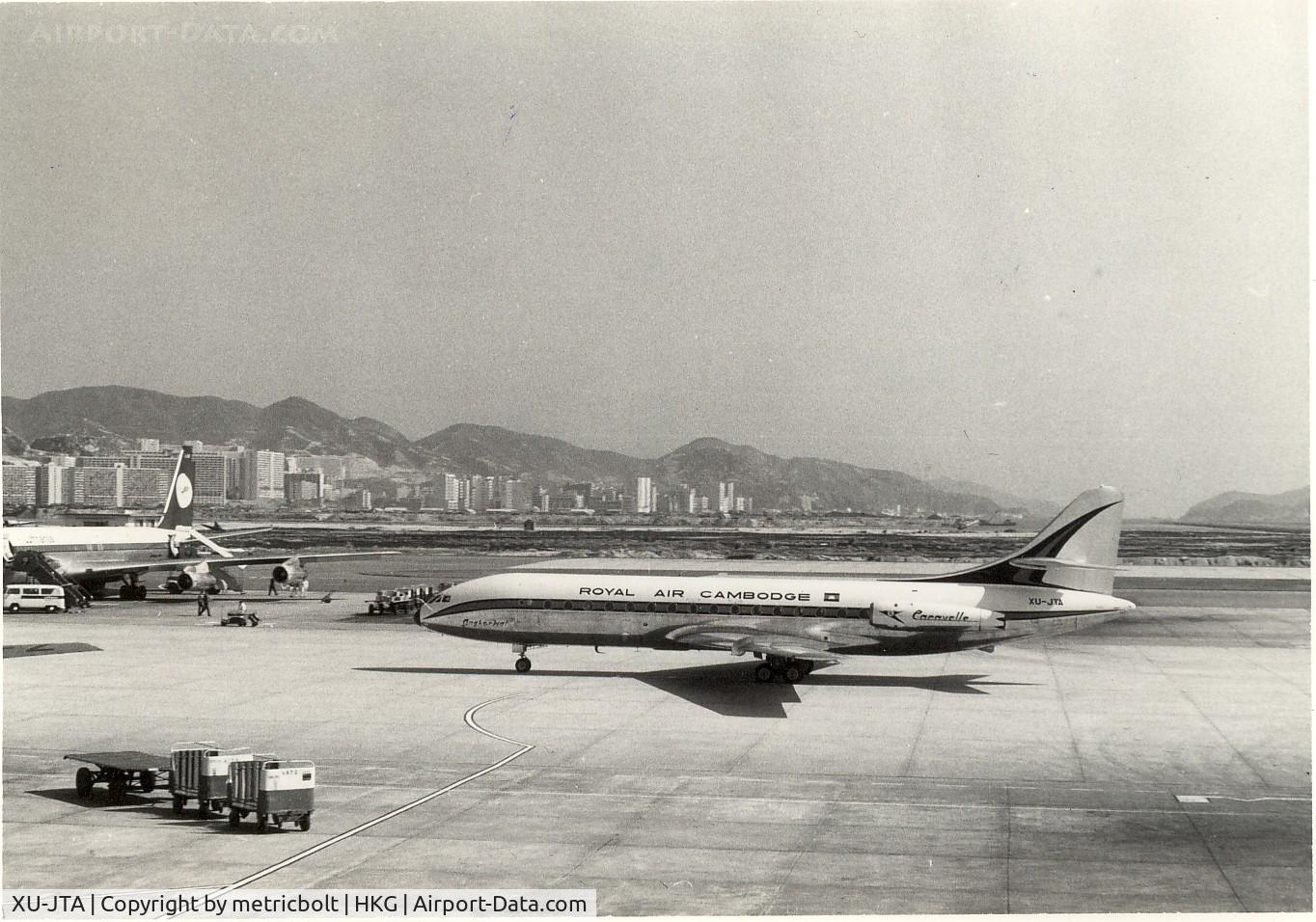 XU-JTA, 1963 Sud Aviation SE-210 Caravelle III C/N 145, taken at HKG Kai Tak airport,late 60s.Aircraft written off in Phnom Penh airport in Jan.1971 after 