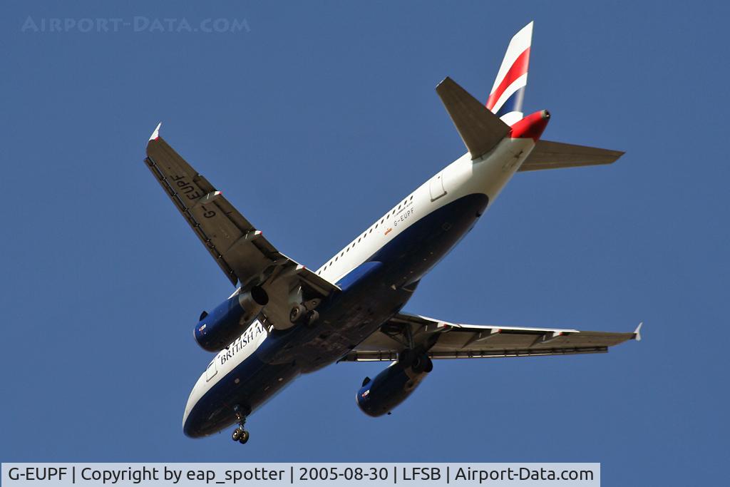 G-EUPF, 2000 Airbus A319-131 C/N 1197, arriving from LHR final for rwy 34