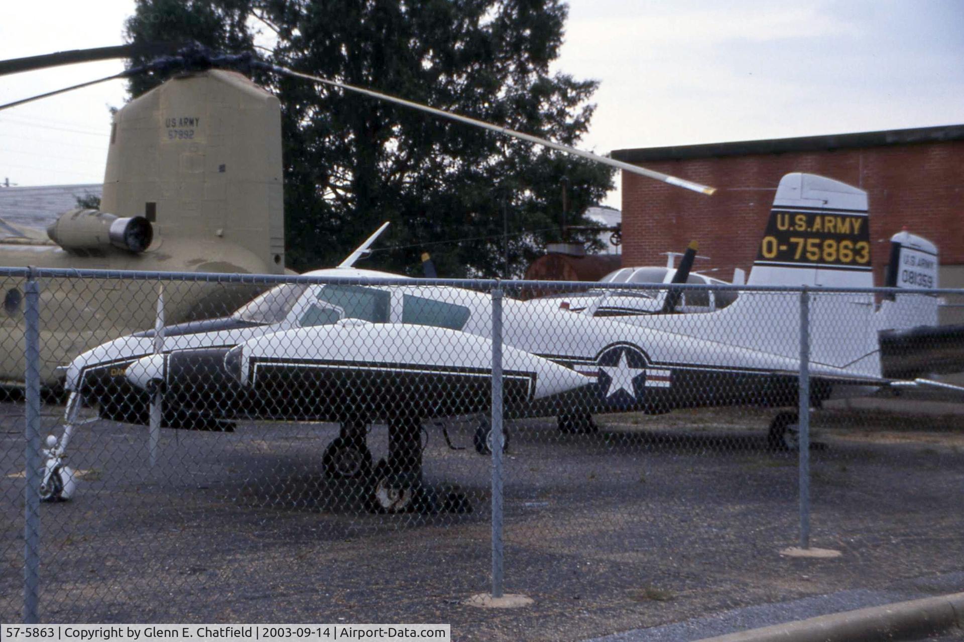 57-5863, 1957 Cessna U-3A Blue Canoe (310A) C/N 38018, U-3A at the Army Aviation Museum storage yard