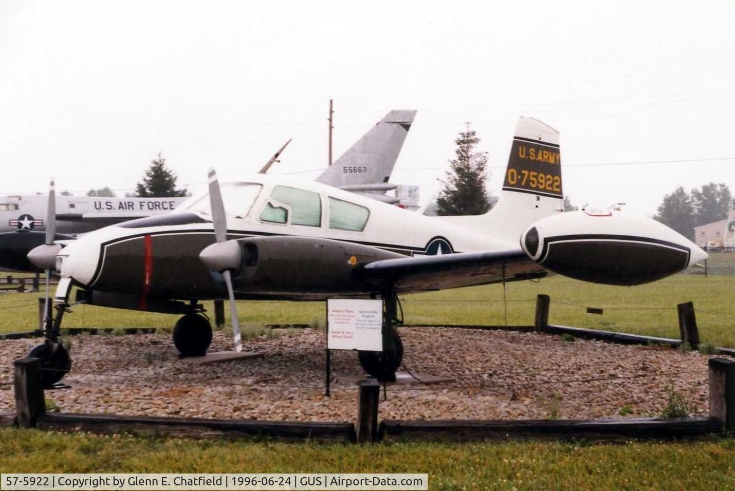 57-5922, 1957 Cessna U-3A Blue Canoe (310A) C/N 38077, U-3A at the Grissom AFB Museum, rainy day