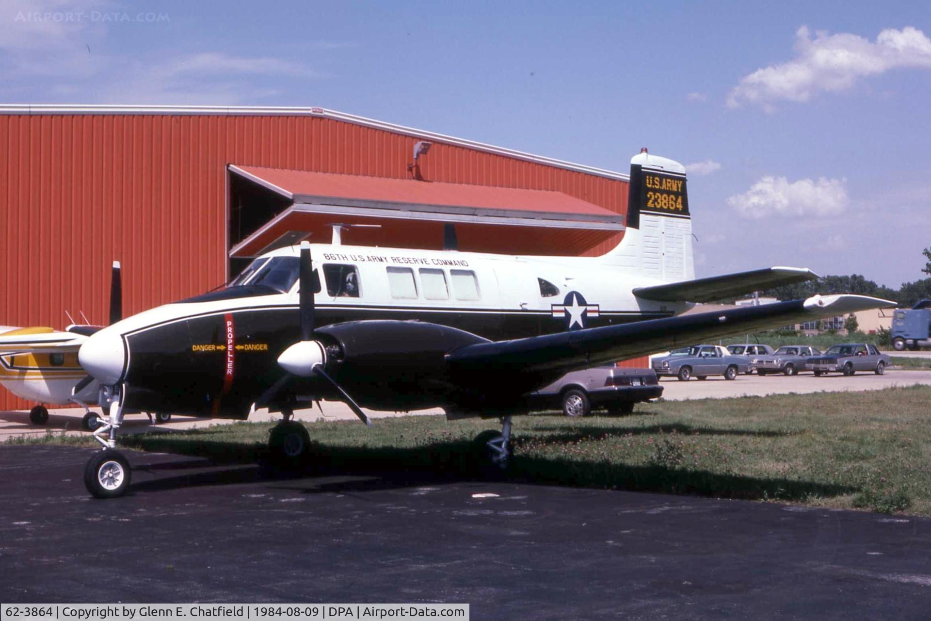 62-3864, 1962 Beech U-8F Seminole C/N LF.62, U-8F 62-3864 when still active Army.  Sold to Venezuela