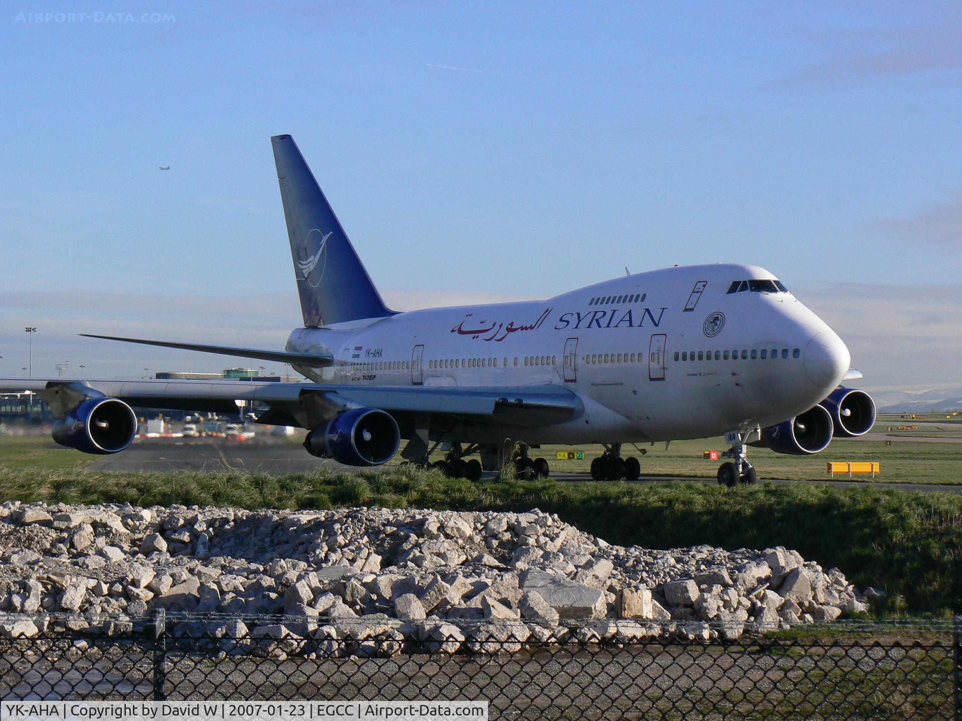 YK-AHA, 1976 Boeing 747SP-94 C/N 21174, Taxing out at Manchester.