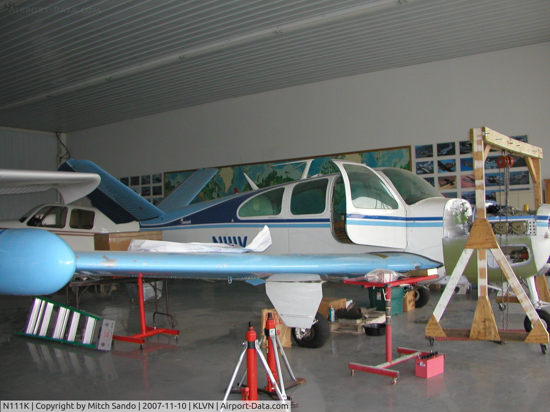 N111K, 1961 Beech N35 Bonanza C/N D-6786, Parked inside the hangar.
