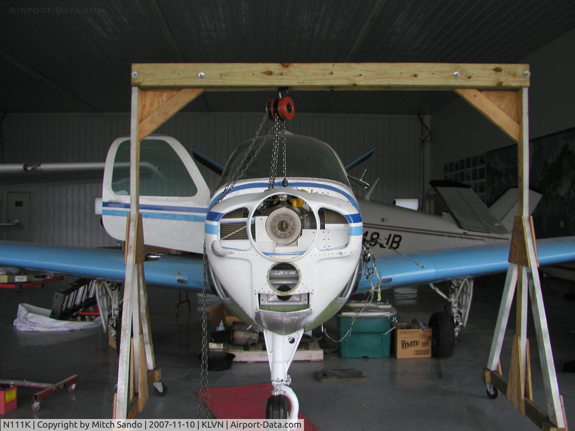 N111K, 1961 Beech N35 Bonanza C/N D-6786, Parked inside the hangar.