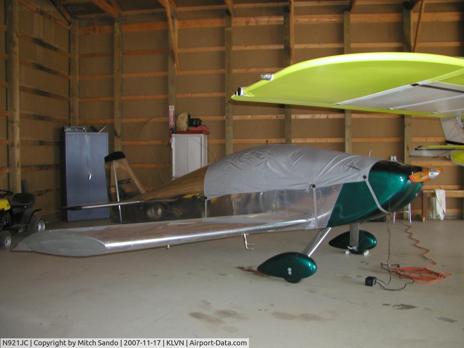 N921JC, 2002 Sonex Sonex C/N 108, Parked inside the hangar.
