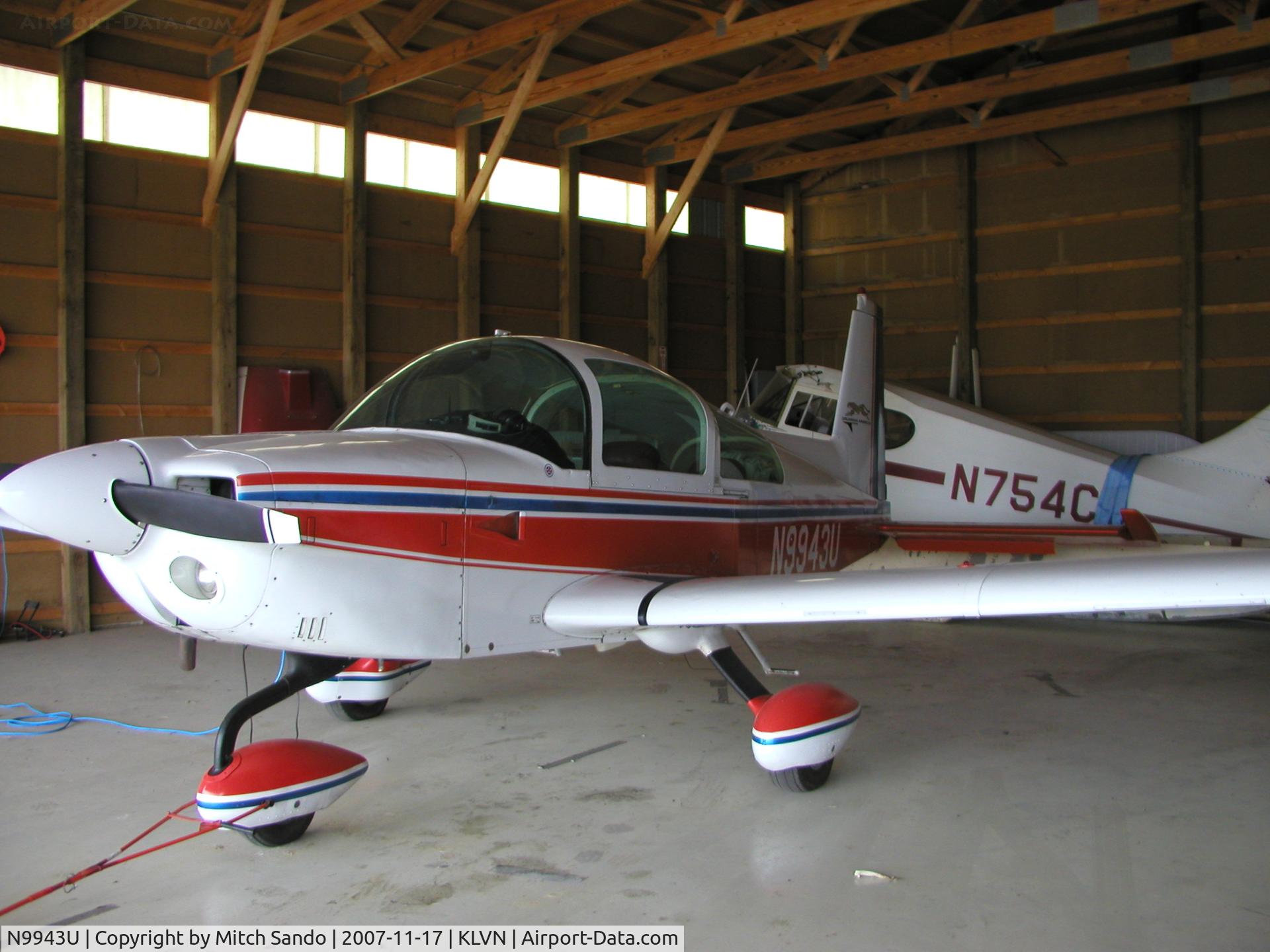N9943U, 1977 Grumman American AA-5A Cheetah C/N AA5A0343, Parked inside the hangar.
