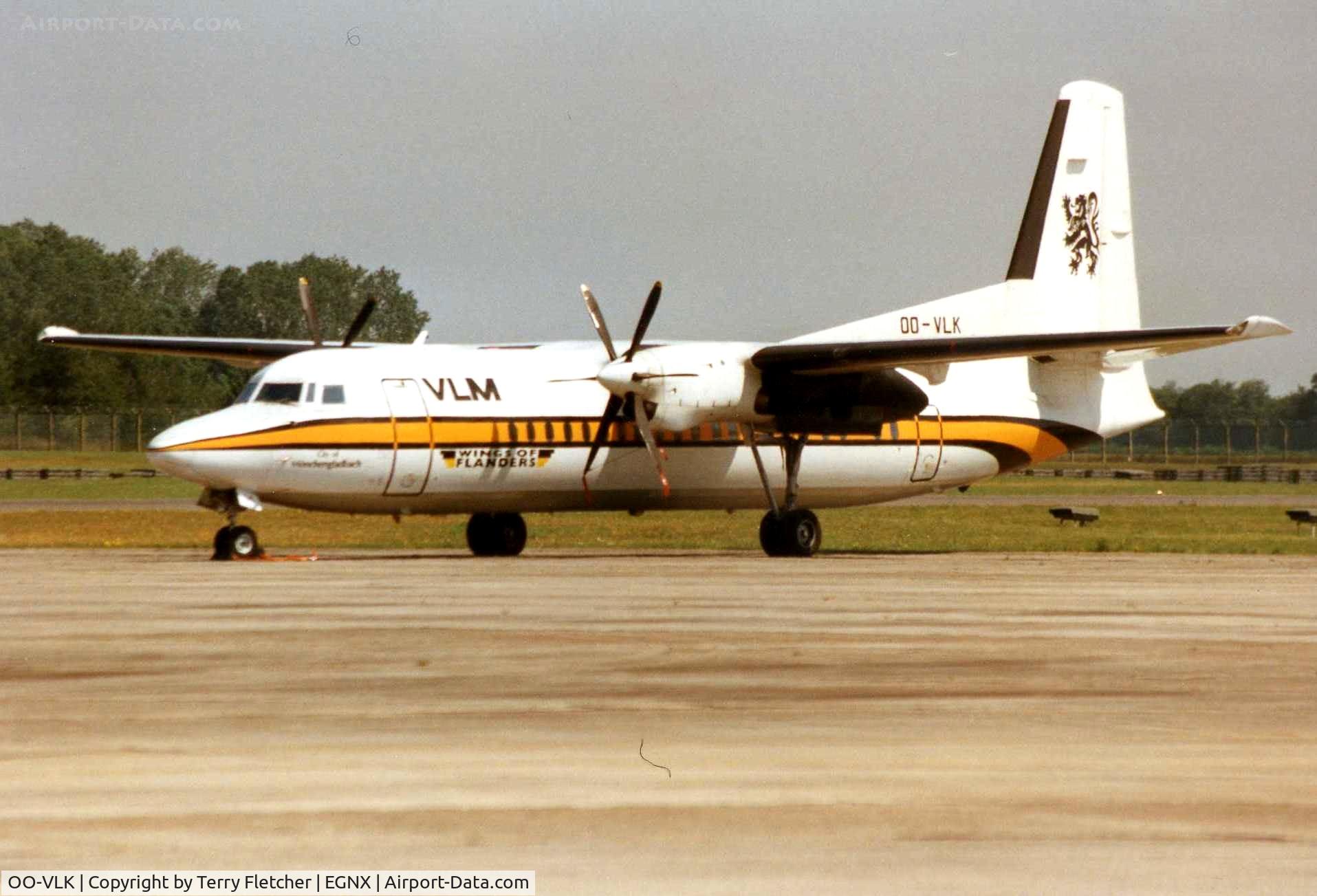 OO-VLK, 1988 Fokker 50 C/N 20122, in old VLM colours at East Midlands