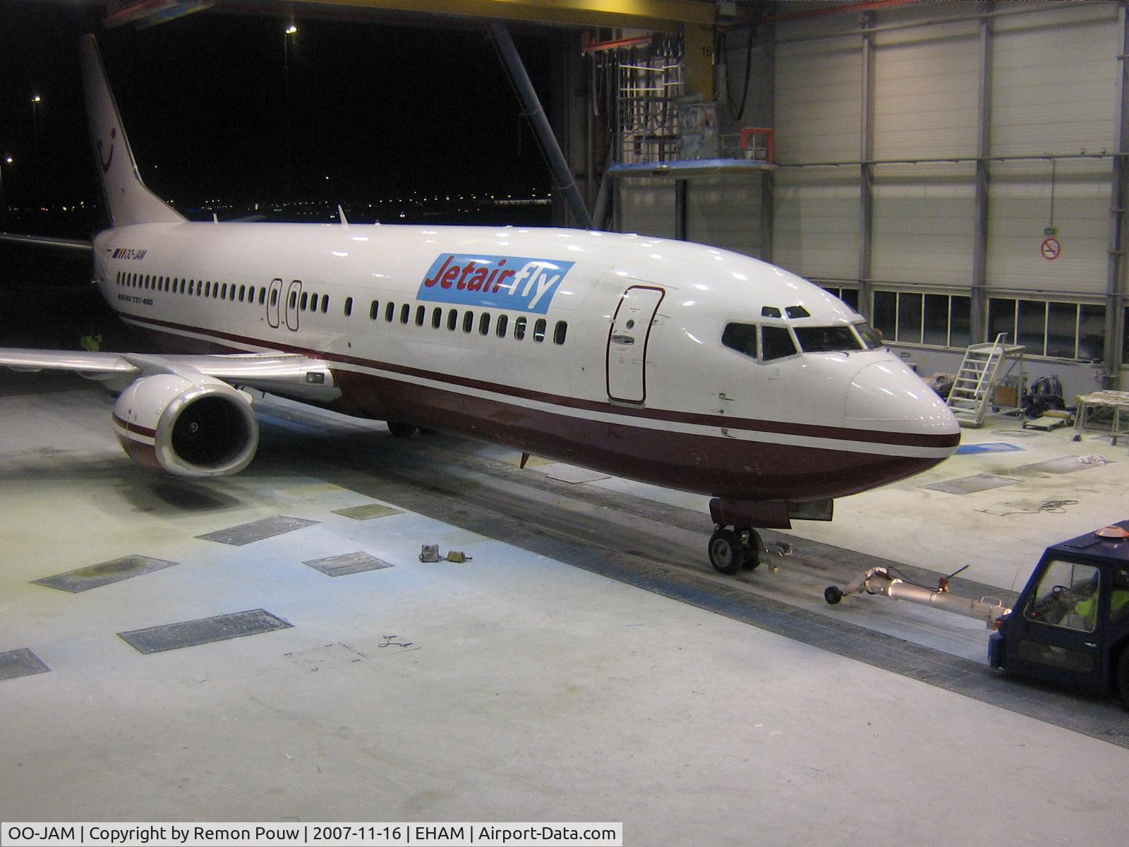 OO-JAM, 1997 Boeing 737-46J C/N 28867, OO-JAM will be painted in the regular Jetairfly scheme by QAPS. This is ex Air Berlin D-ABAM, the old registration and airline titles emerged when the paint was stripped one day later.