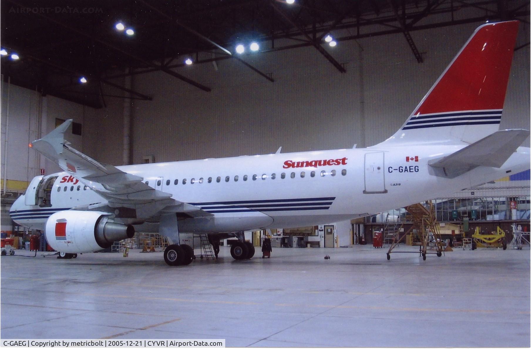 C-GAEG, 2003 Airbus A319-112 C/N 2113, inside the hangar for maintenance