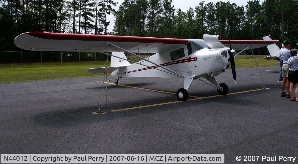 N44012, 1946 Taylorcraft BC12-D C/N 9812, On display, with her cowling open