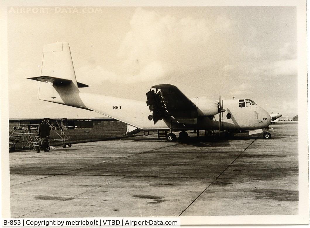 B-853, De Havilland Canada DHC-4A Caribou C/N 52, Operated by Air America,June 1966.It was normal practice to operate without the B nationality prefix or livery
