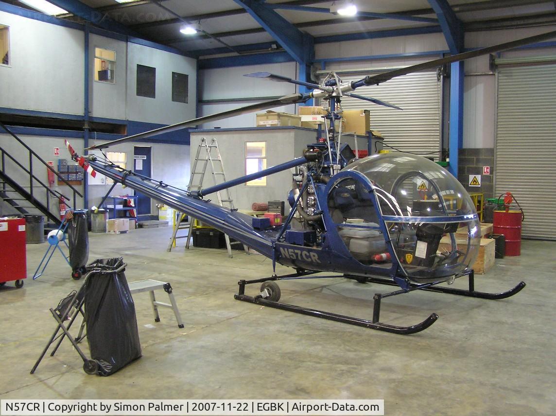 N57CR, 1956 Hiller OH-23C Raven C/N 909, Hiller UH-12C, hangared, for sale at Sywell