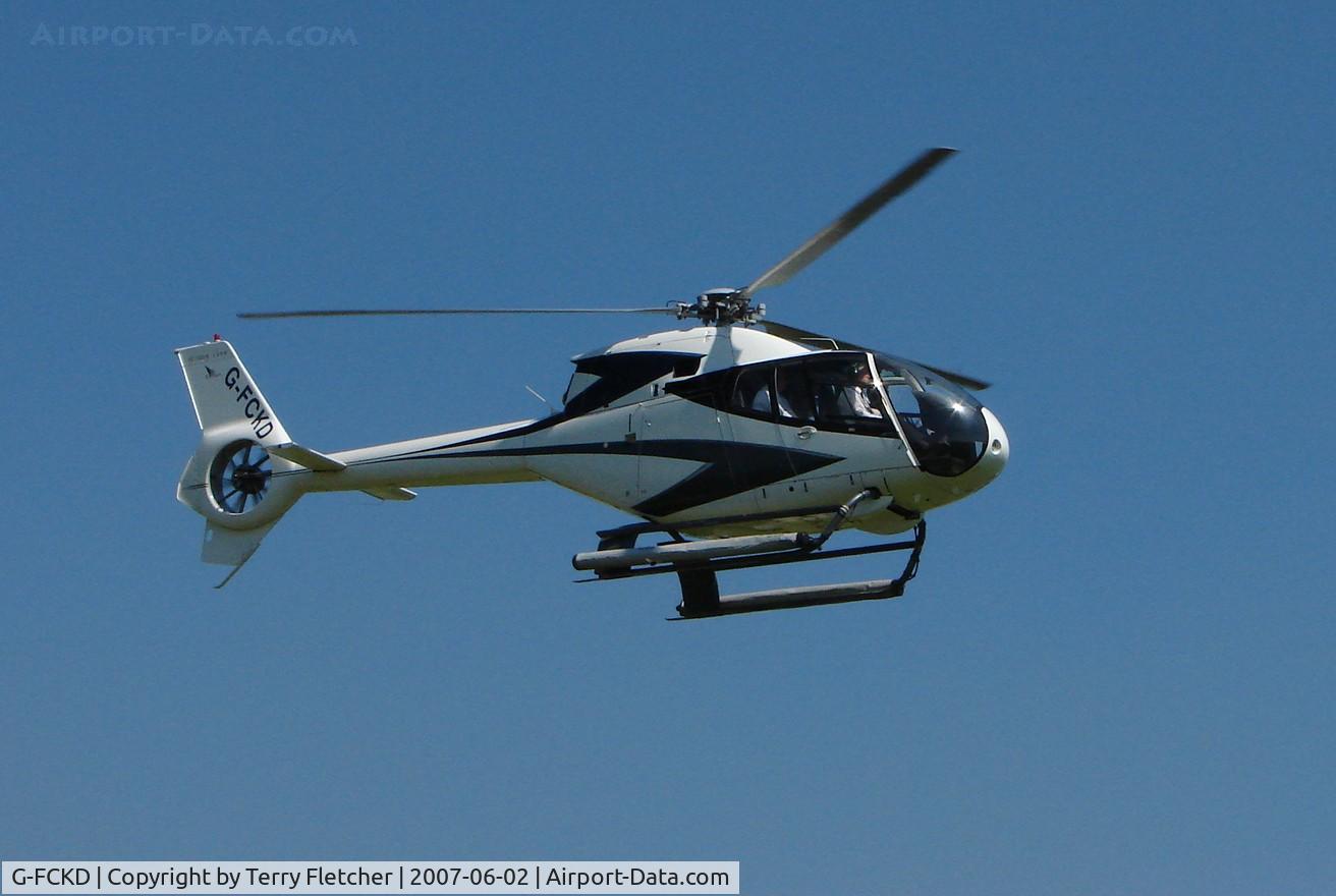 G-FCKD, 2001 Eurocopter EC-120B Colibri C/N 1209, Helicopters arrive at the temporary Heliport on 2007 Epsom Derby Day (Horse racing)