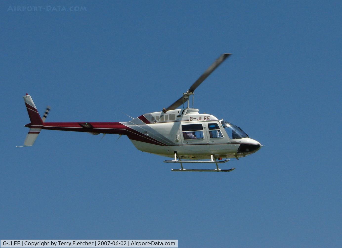 G-JLEE, 1978 Agusta AB-206B JetRanger II C/N 8588, Helicopters arrive at the temporary Heliport on 2007 Epsom Derby Day (Horse racing)