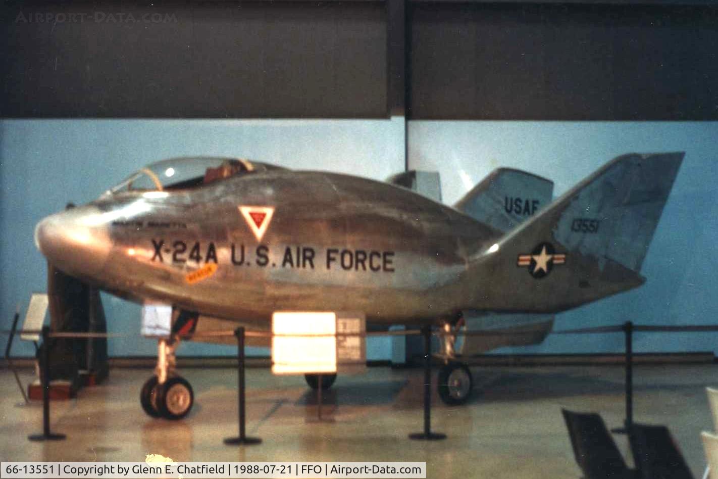 66-13551, Martin Marietta X-24A (SV-5J) C/N 2, SV-5J modified to look like an X-24A.  Development aircraft for the X-24 program.  Located now at the National Museum of the U.S. Air Force. S/N is bogus
