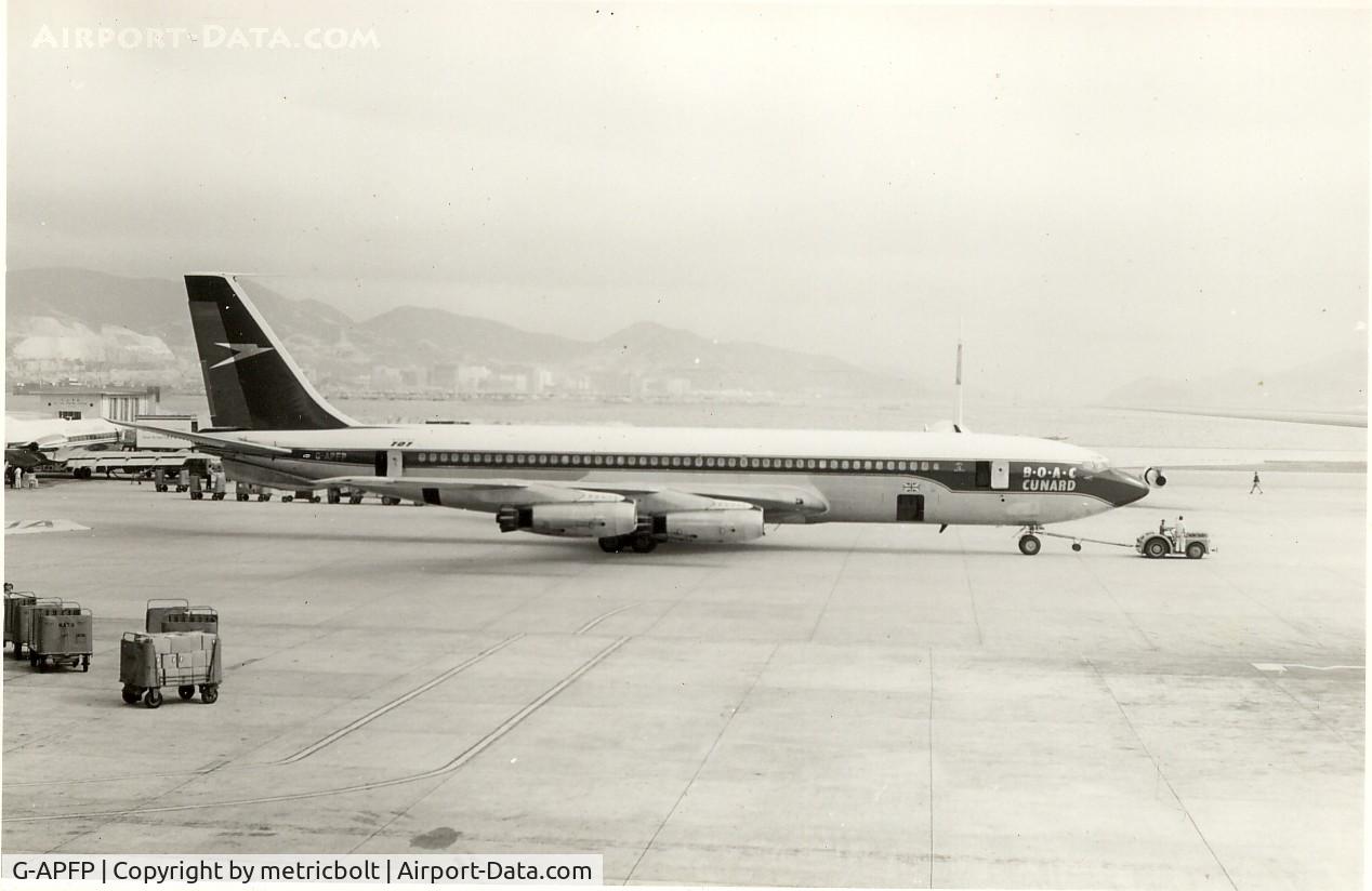 G-APFP, 1960 Boeing 707-436 C/N 17717, at the old HKG Kai Tak airport Feb.1965