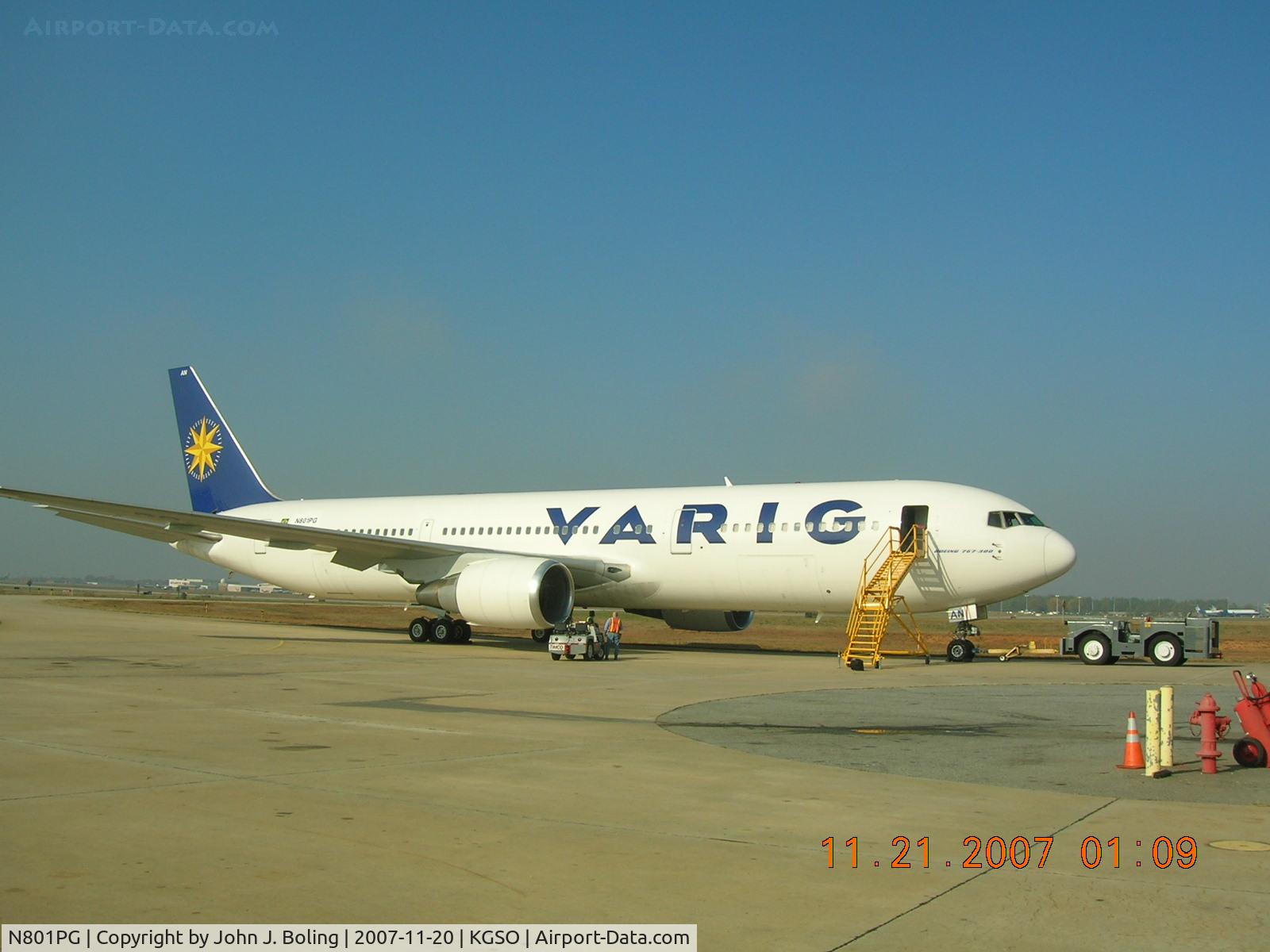 N801PG, 1996 Boeing 767-328/ER C/N 27427, 1996 Boeing 767, MSN 27427, on Timco ramp at KGSO after ferry from RCTP/TPE via PANC by John Boling and Bruce Burns. Former lease to Japan Air Lines. new interior at KGSO then new lease to Varig. Will be re-reg as PR-VAN