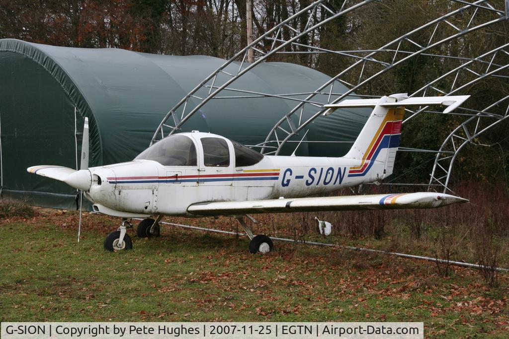 G-SION, 1981 Piper PA-38-112 Tomahawk Tomahawk C/N 38-81A0146, G-SION Tomahawk at Enstone has seen better days!